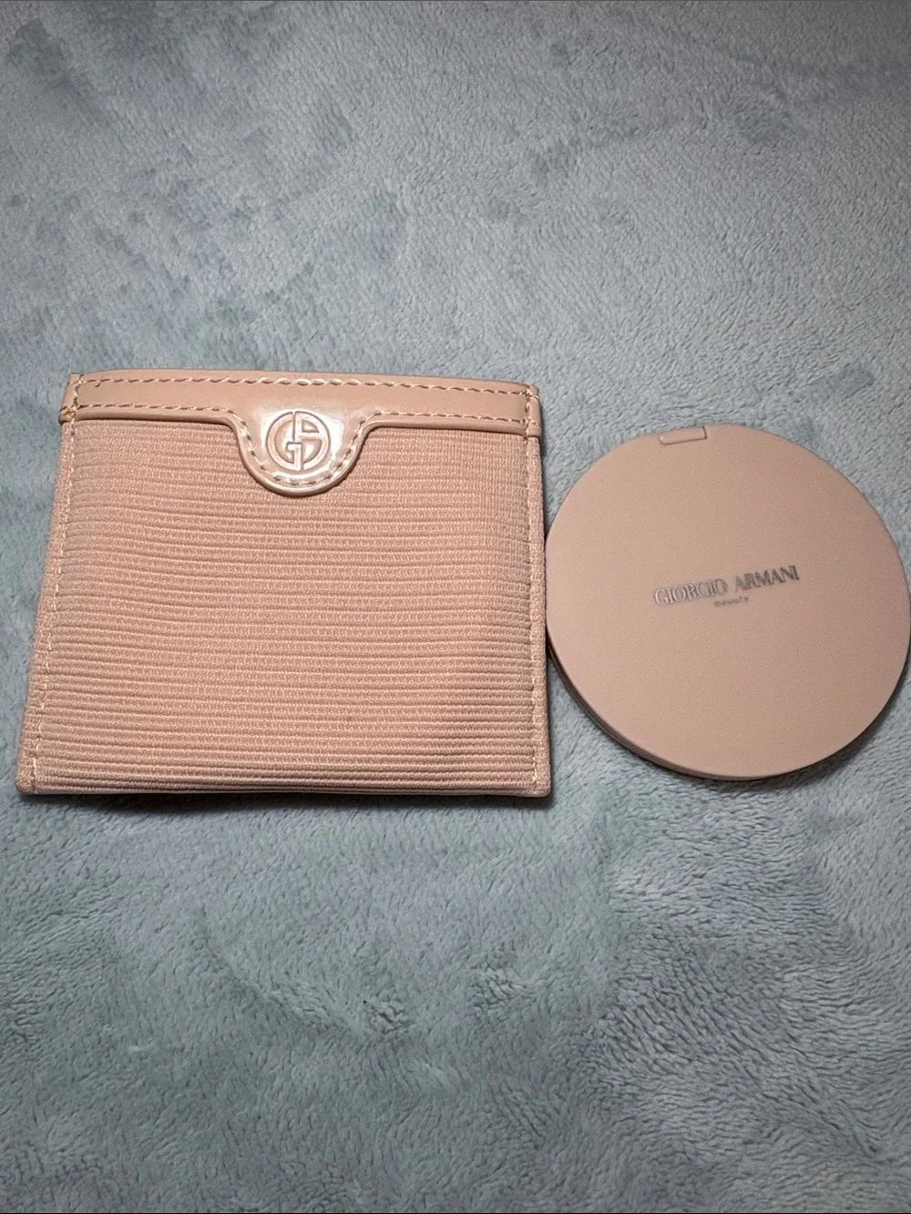 Giorgio Armani pink Compact Case mirror with Silver Logo and case